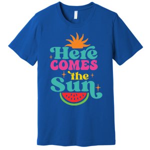 Here Comes The Sun Beach Retro Tropical Summer Cute Gift Premium T-Shirt