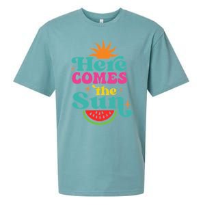 Here Comes The Sun Beach Retro Tropical Summer Cute Gift Sueded Cloud Jersey T-Shirt