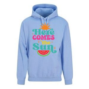 Here Comes The Sun Beach Retro Tropical Summer Cute Gift Unisex Surf Hoodie