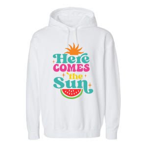 Here Comes The Sun Beach Retro Tropical Summer Cute Gift Garment-Dyed Fleece Hoodie