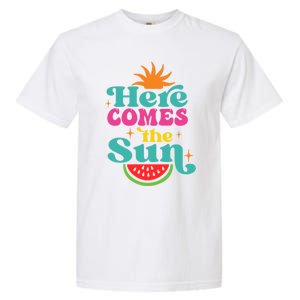 Here Comes The Sun Beach Retro Tropical Summer Cute Gift Garment-Dyed Heavyweight T-Shirt