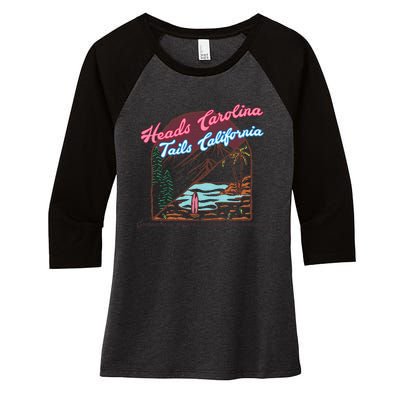 Heads Carolina Tails California Country Cowgirl Cowboy Women's Tri-Blend 3/4-Sleeve Raglan Shirt