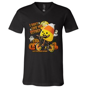 Halloween Costume Team Candy Corn I DonT Like You Either V-Neck T-Shirt