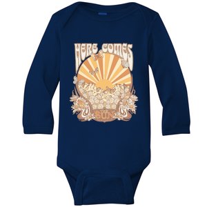 Here Comes The Sun Summer Beach Gift Baby Long Sleeve Bodysuit