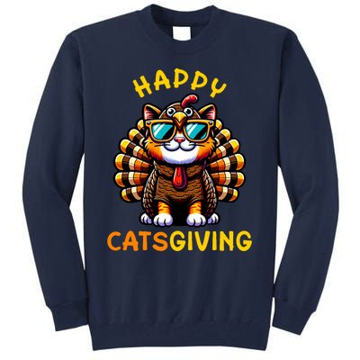 Happy Catsgiving Thanksgiving Funny Turkey Cat Tall Sweatshirt