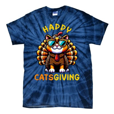 Happy Catsgiving Thanksgiving Funny Turkey Cat Tie-Dye T-Shirt