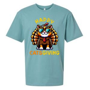 Happy Catsgiving Thanksgiving Funny Turkey Cat Sueded Cloud Jersey T-Shirt