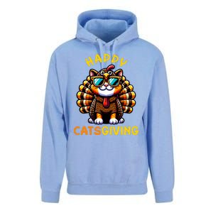 Happy Catsgiving Thanksgiving Funny Turkey Cat Unisex Surf Hoodie