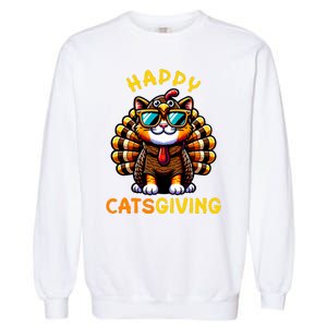 Happy Catsgiving Thanksgiving Funny Turkey Cat Garment-Dyed Sweatshirt