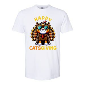 Happy Catsgiving Thanksgiving Funny Turkey Cat Softstyle CVC T-Shirt