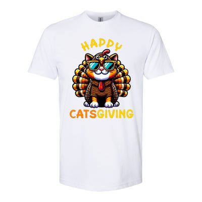 Happy Catsgiving Thanksgiving Funny Turkey Cat Softstyle® CVC T-Shirt