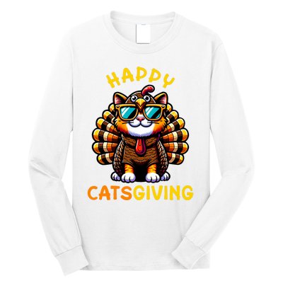 Happy Catsgiving Thanksgiving Funny Turkey Cat Long Sleeve Shirt