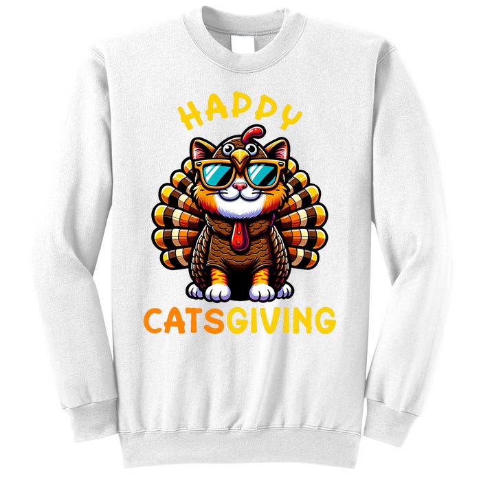 Happy Catsgiving Thanksgiving Funny Turkey Cat Sweatshirt