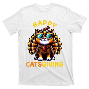 Happy Catsgiving Thanksgiving Funny Turkey Cat T-Shirt