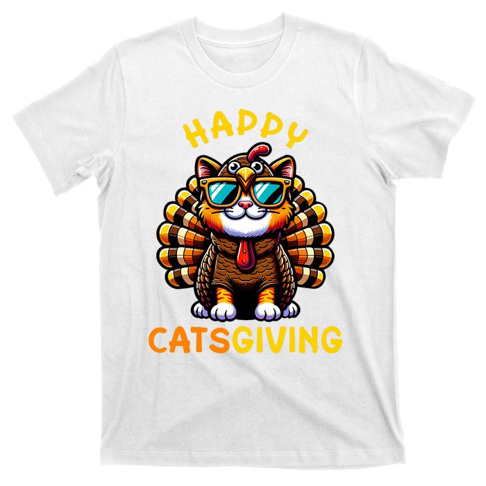 Happy Catsgiving Thanksgiving Funny Turkey Cat T-Shirt