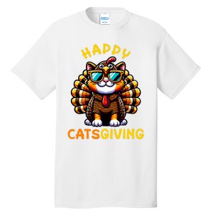 Happy Catsgiving Thanksgiving Funny Turkey Cat Tall T-Shirt