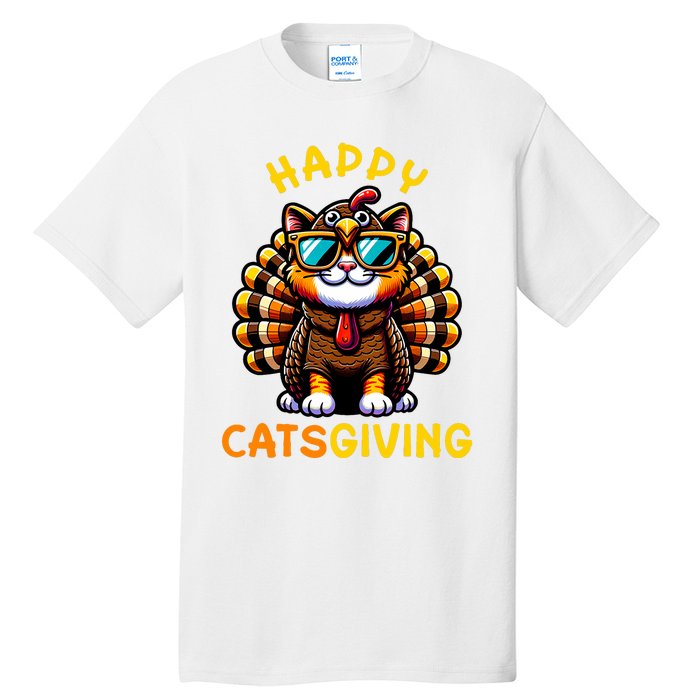 Happy Catsgiving Thanksgiving Funny Turkey Cat Tall T-Shirt