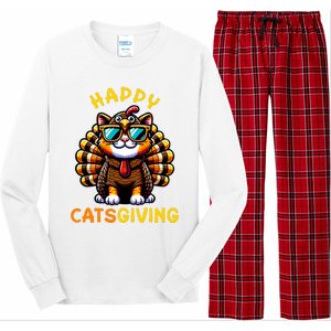 Happy Catsgiving Thanksgiving Funny Turkey Cat Long Sleeve Pajama Set