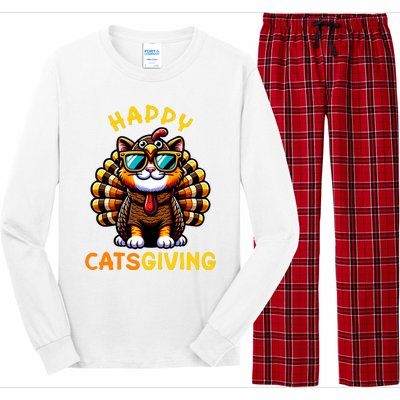 Happy Catsgiving Thanksgiving Funny Turkey Cat Long Sleeve Pajama Set