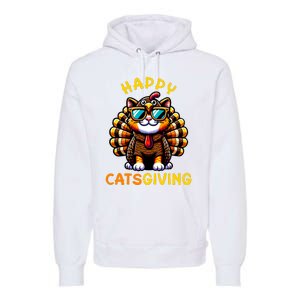 Happy Catsgiving Thanksgiving Funny Turkey Cat Premium Hoodie