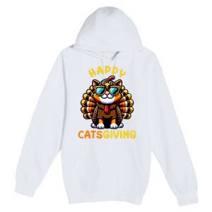 Happy Catsgiving Thanksgiving Funny Turkey Cat Premium Pullover Hoodie