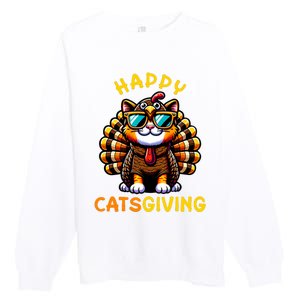 Happy Catsgiving Thanksgiving Funny Turkey Cat Premium Crewneck Sweatshirt