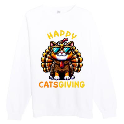 Happy Catsgiving Thanksgiving Funny Turkey Cat Premium Crewneck Sweatshirt