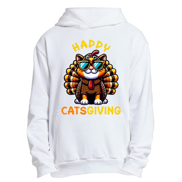 Happy Catsgiving Thanksgiving Funny Turkey Cat Urban Pullover Hoodie