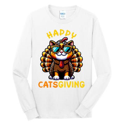 Happy Catsgiving Thanksgiving Funny Turkey Cat Tall Long Sleeve T-Shirt