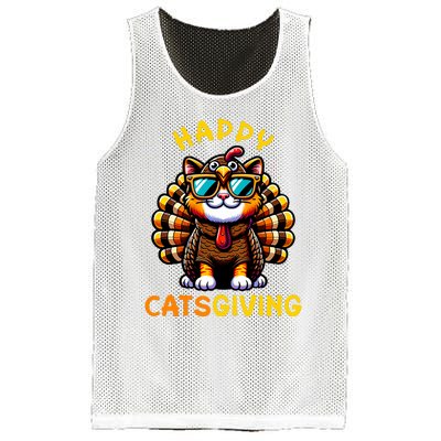 Happy Catsgiving Thanksgiving Funny Turkey Cat Mesh Reversible Basketball Jersey Tank