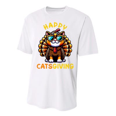 Happy Catsgiving Thanksgiving Funny Turkey Cat Performance Sprint T-Shirt