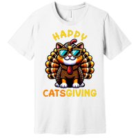 Happy Catsgiving Thanksgiving Funny Turkey Cat Premium T-Shirt