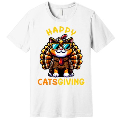 Happy Catsgiving Thanksgiving Funny Turkey Cat Premium T-Shirt