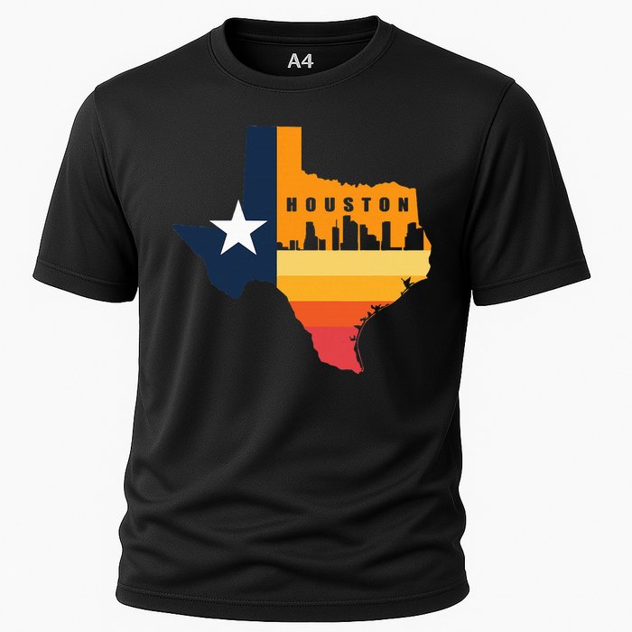 Houston City Texas Map Patriotic Texan Cooling Performance Crew T-Shirt