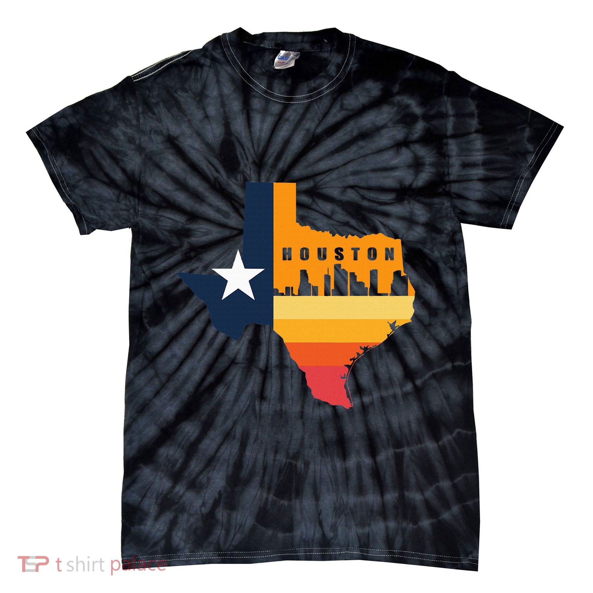 Houston City Texas Map Patriotic Texan Tie-Dye T-Shirt