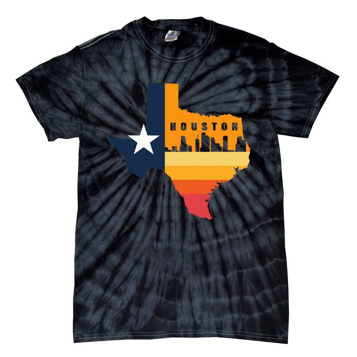 Houston City Texas Map Patriotic Texan Tie-Dye T-Shirt