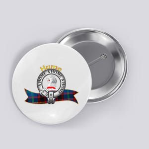 Hume Clan Tartan Crest Motto Button