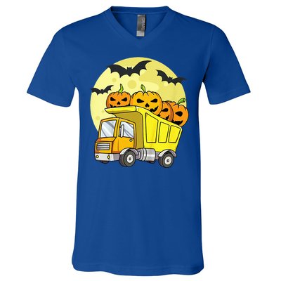 Halloween Construction Truck Pumpkin V-Neck T-Shirt