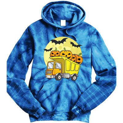 Halloween Construction Truck Pumpkin Tie Dye Hoodie