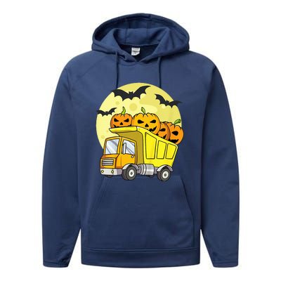 Halloween Construction Truck Pumpkin Performance Fleece Hoodie