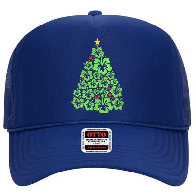 Hawaiian Christmas Tree Mele Kalikimaka Hawaii Tropical High Crown Mesh Back Trucker Hat