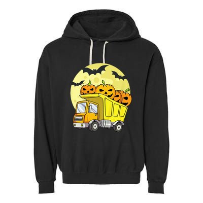 Halloween Construction Truck Pumpkin Garment-Dyed Fleece Hoodie