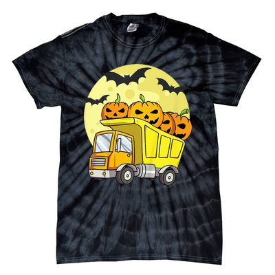 Halloween Construction Truck Pumpkin Tie-Dye T-Shirt