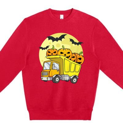 Halloween Construction Truck Pumpkin Premium Crewneck Sweatshirt