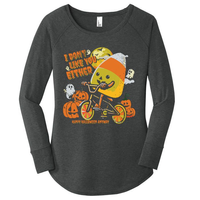 Halloween Costume Team Candy Corn I DonT Like You Either Women's Perfect Tri Tunic Long Sleeve Shirt