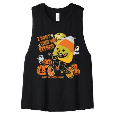 Halloween Costume Team Candy Corn I DonT Like You Either Women's Racerback Cropped Tank