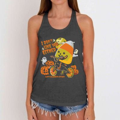 Halloween Costume Team Candy Corn I DonT Like You Either Women's Knotted Racerback Tank