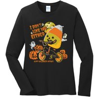 Halloween Costume Team Candy Corn I DonT Like You Either Ladies Long Sleeve Shirt