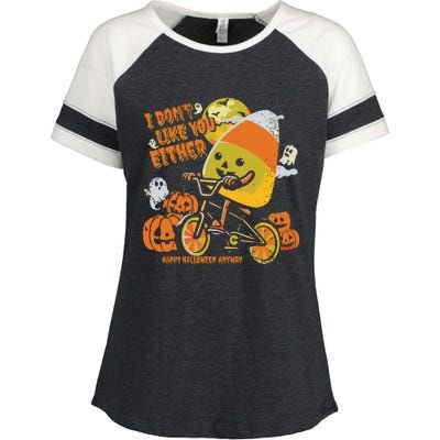 Halloween Costume Team Candy Corn I DonT Like You Either Enza Ladies Jersey Colorblock Tee