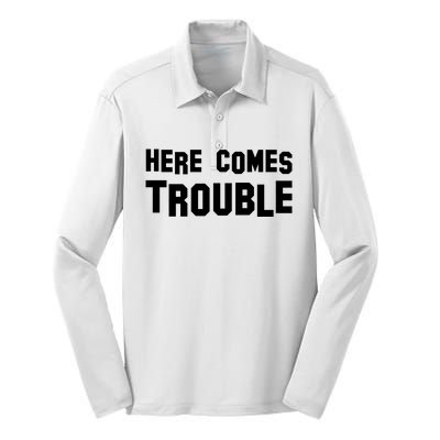 Here Comes Trouble Silk Touch Performance Long Sleeve Polo